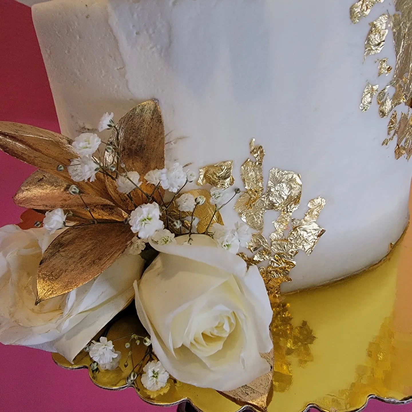 Fresh Flowers & Gold Leaf Cake